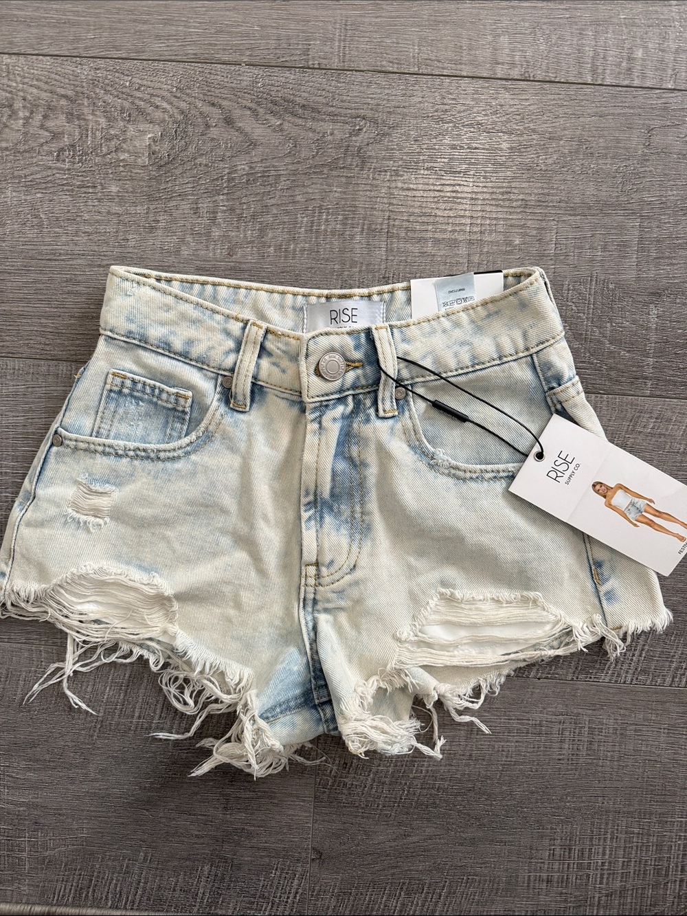 Light Blue Tie-Dye Frayed Hem Denim Cutoff Shorts